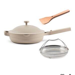 Beige Non-Stick Pan with Lid and Accessories